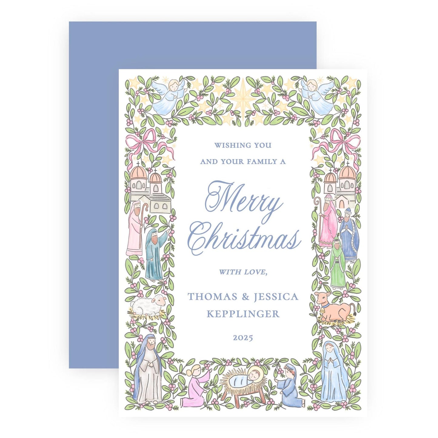 Non Photo Christmas Card - Festive Nativity Frame Pastel