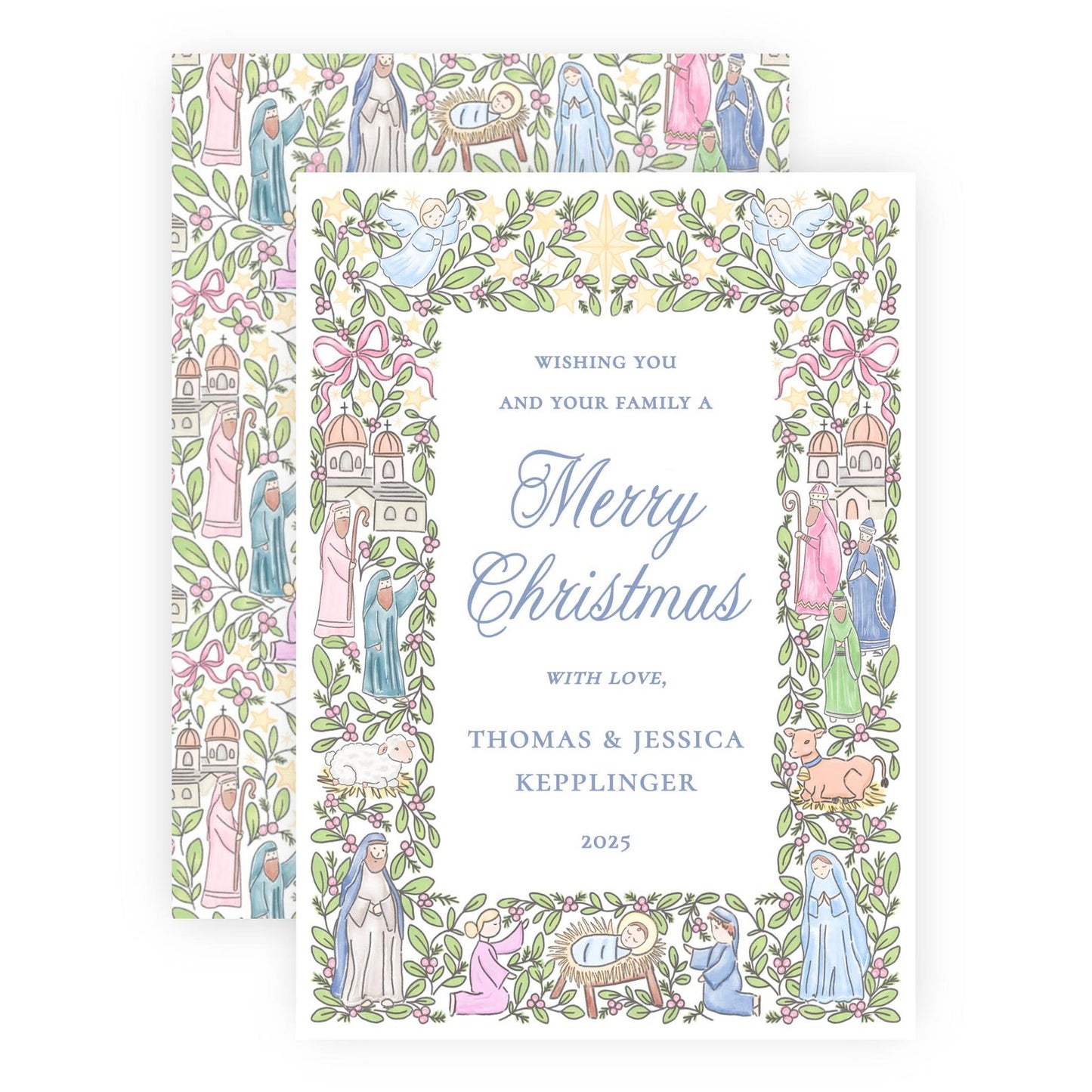Non Photo Christmas Card - Festive Nativity Frame Pastel