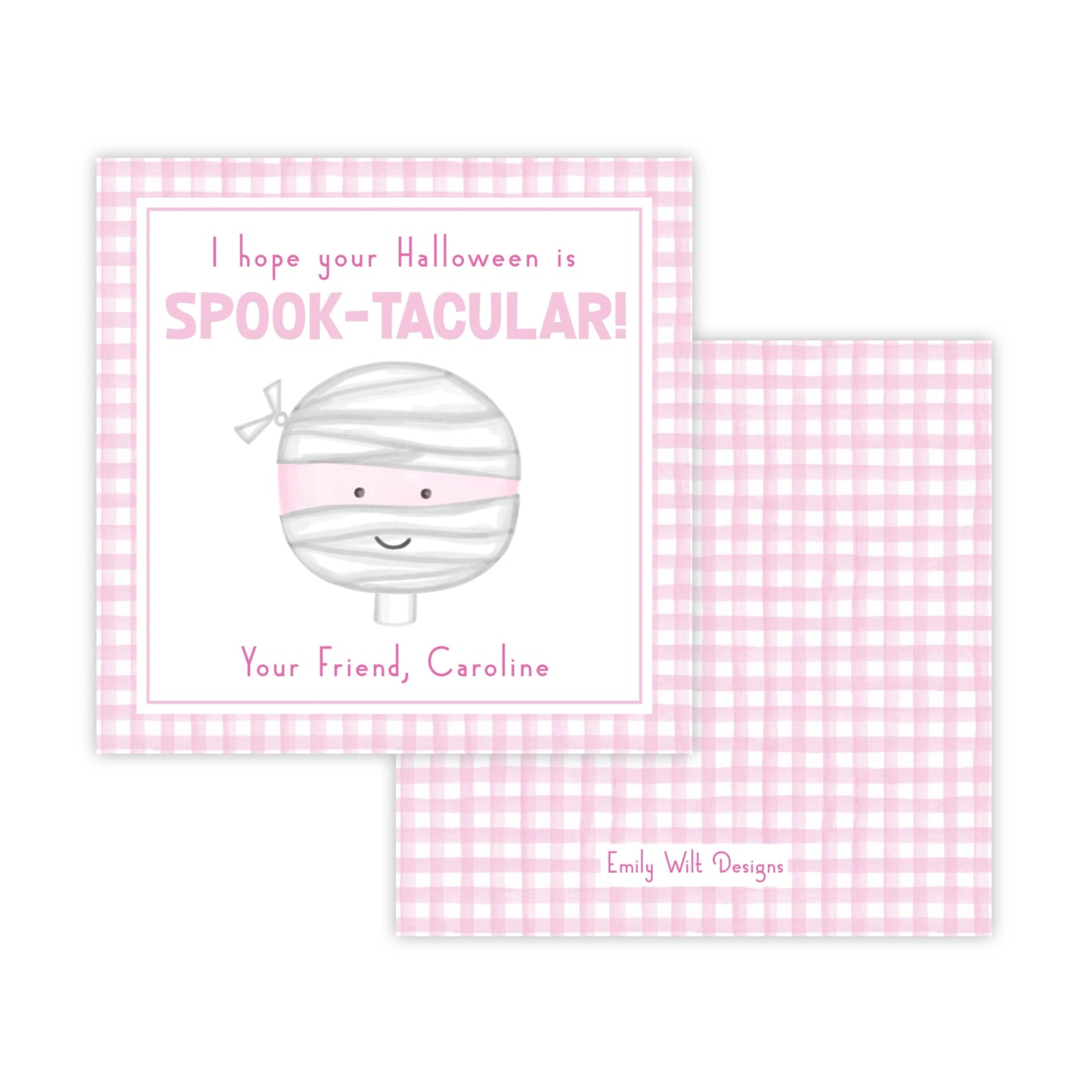 Kids Halloween Tags or Stickers - Mummy (Pink)