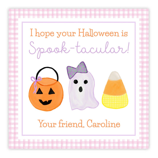 Kids Halloween Tags or Stickers - Spooktacular (Pink)