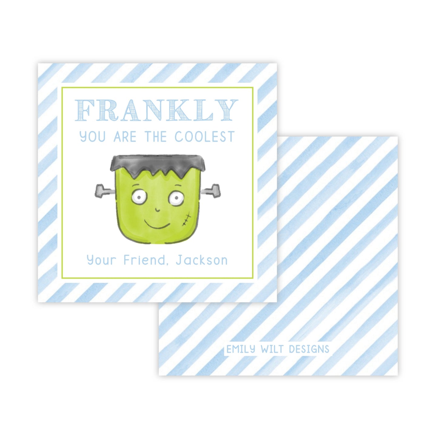 Kids Halloween Tags or Stickers - Frankenstein (Blue)