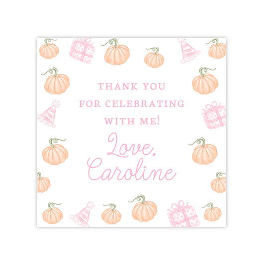 Kids Personalized Halloween Party Favor Tag - Pumpkins (Pink)