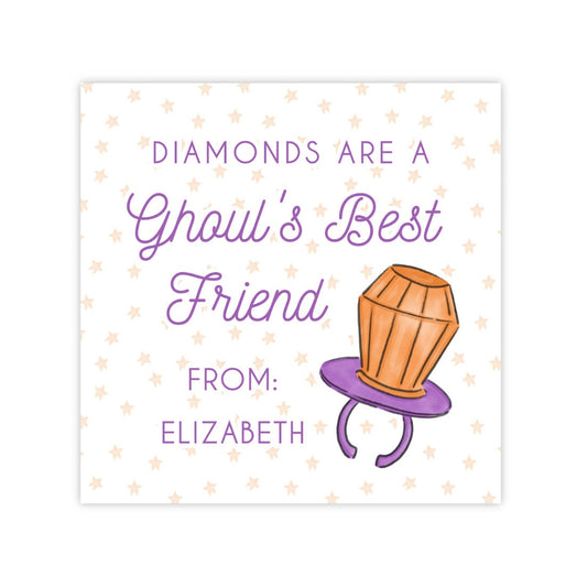 Kids Personalized Halloween Treat Tag - Gem Pop (Purple)