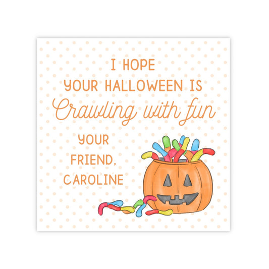 Kids Personalized Halloween Treat Tag - Gummy Worms (Orange)
