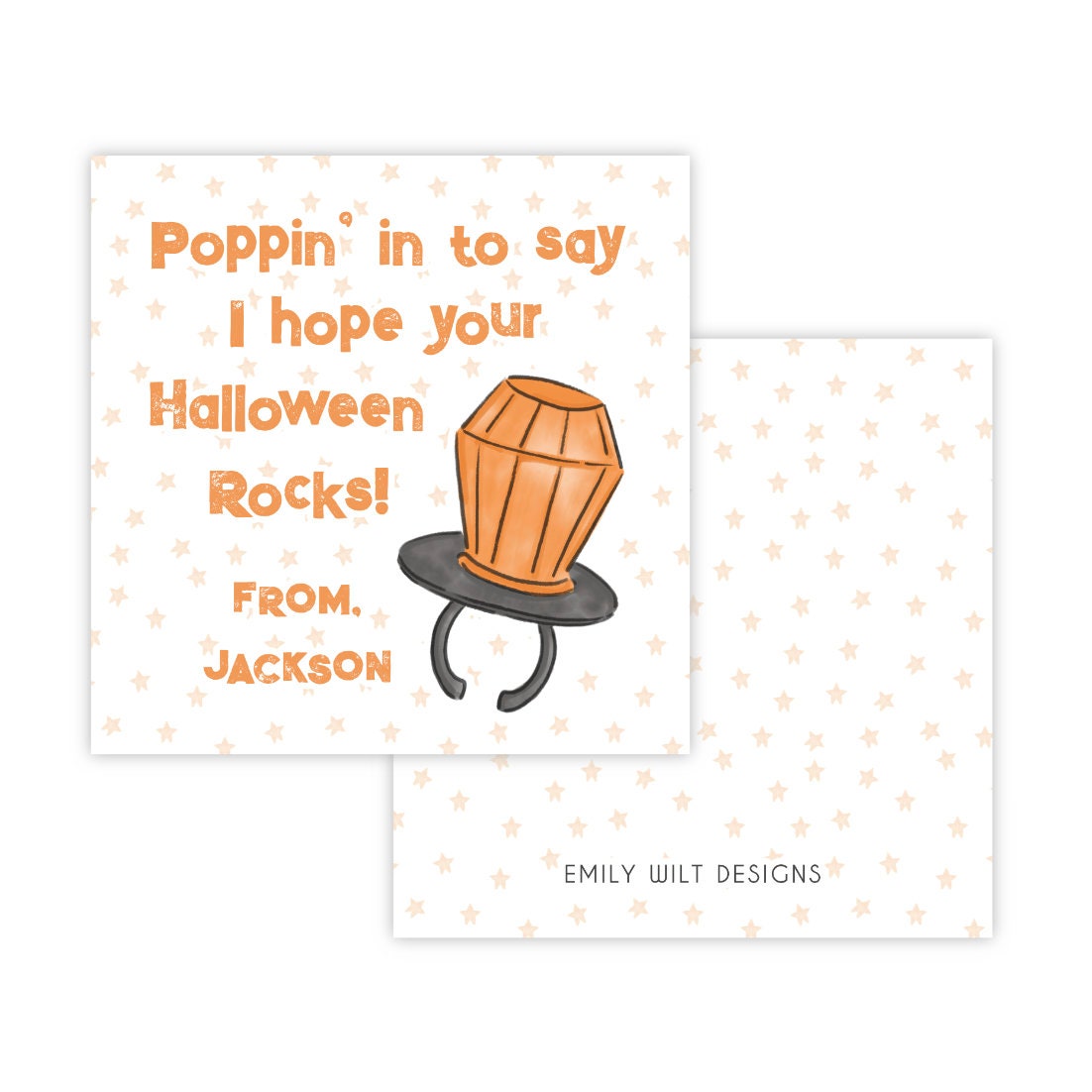 Kids Personalized Halloween Treat Tag - Gem Pop (Orange)