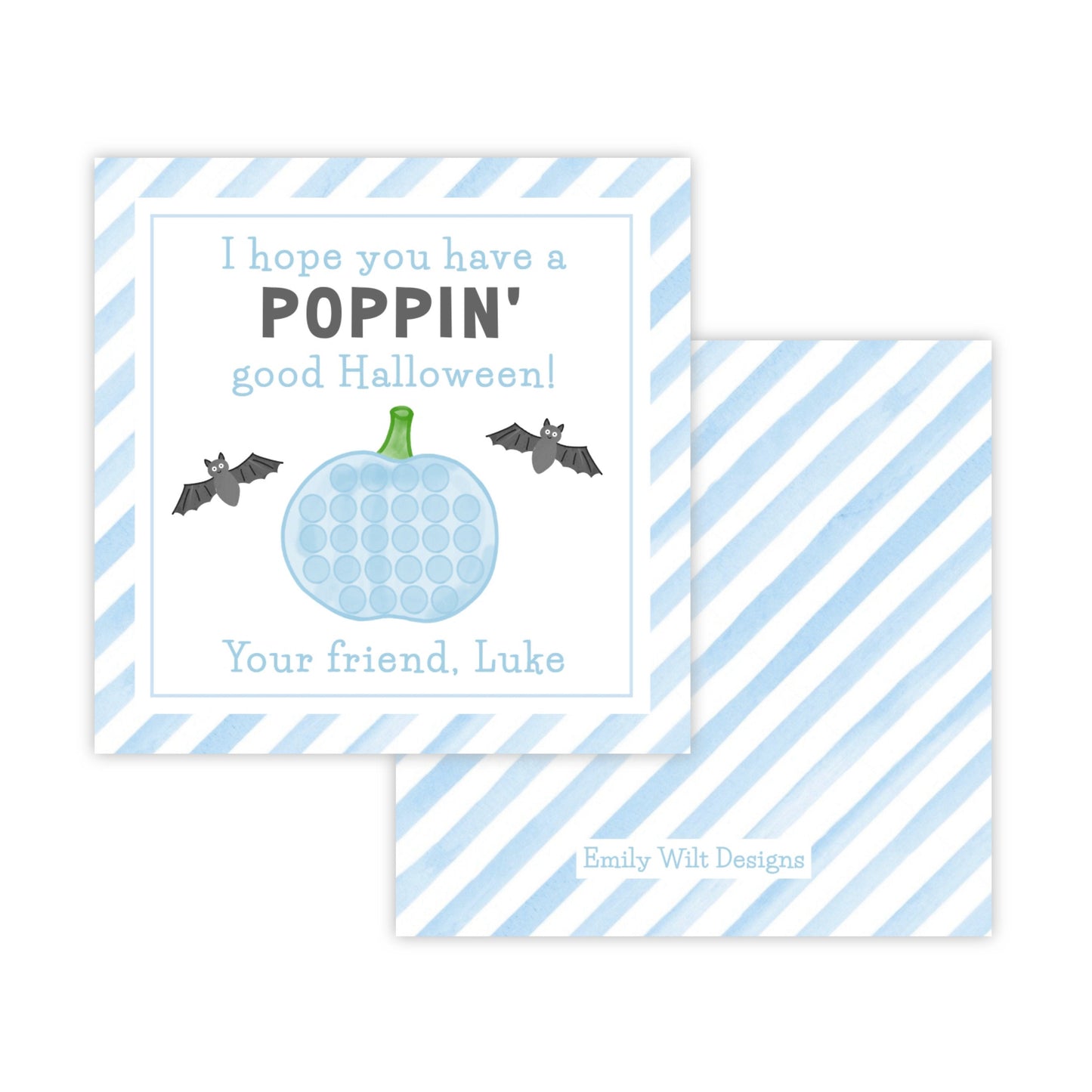 Kids Halloween Tags or Stickers - Pop It (Blue)