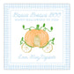 A personalized Halloween gift tag with a blue checkered background featuring an illustration of a pumpkin with 'Bibbidi Bobbidi BOO' text, and personalized greetings for 'Mary Elizabeth'.