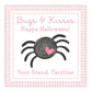 A personalized Halloween gift tag with a spider design and the text 'Bugs & Kisses Happy Halloween!' along with a personalized message for 'Caroline'.