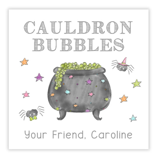 Kids Halloween Tags or Stickers - Cauldron Bubbles