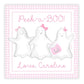 A personalized gift tag with a pink checkered background featuring three white ghost illustrations with pink accents and the ability to add a name and message.