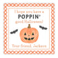 kids halloween tag featuring an orange gingham border with a pumpkin and bats and the text "I hope you have a POPPIN halloween" perfect for popcorn and pop it fidget toys.