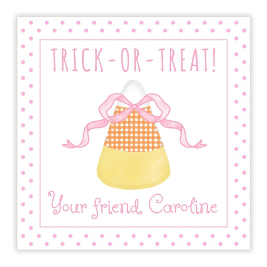 kids halloween tags candy corn pink with name personalization