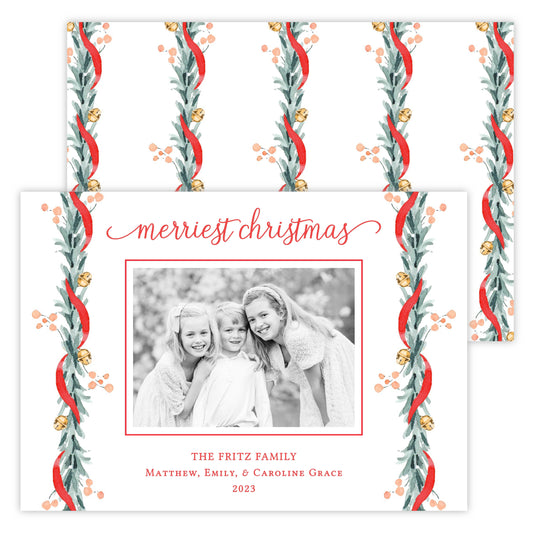 Christmas Photo Card - Believe Garland Bells (Landscape)