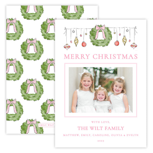 Christmas Photo Card - Pink Christmas (Landscape Photo)