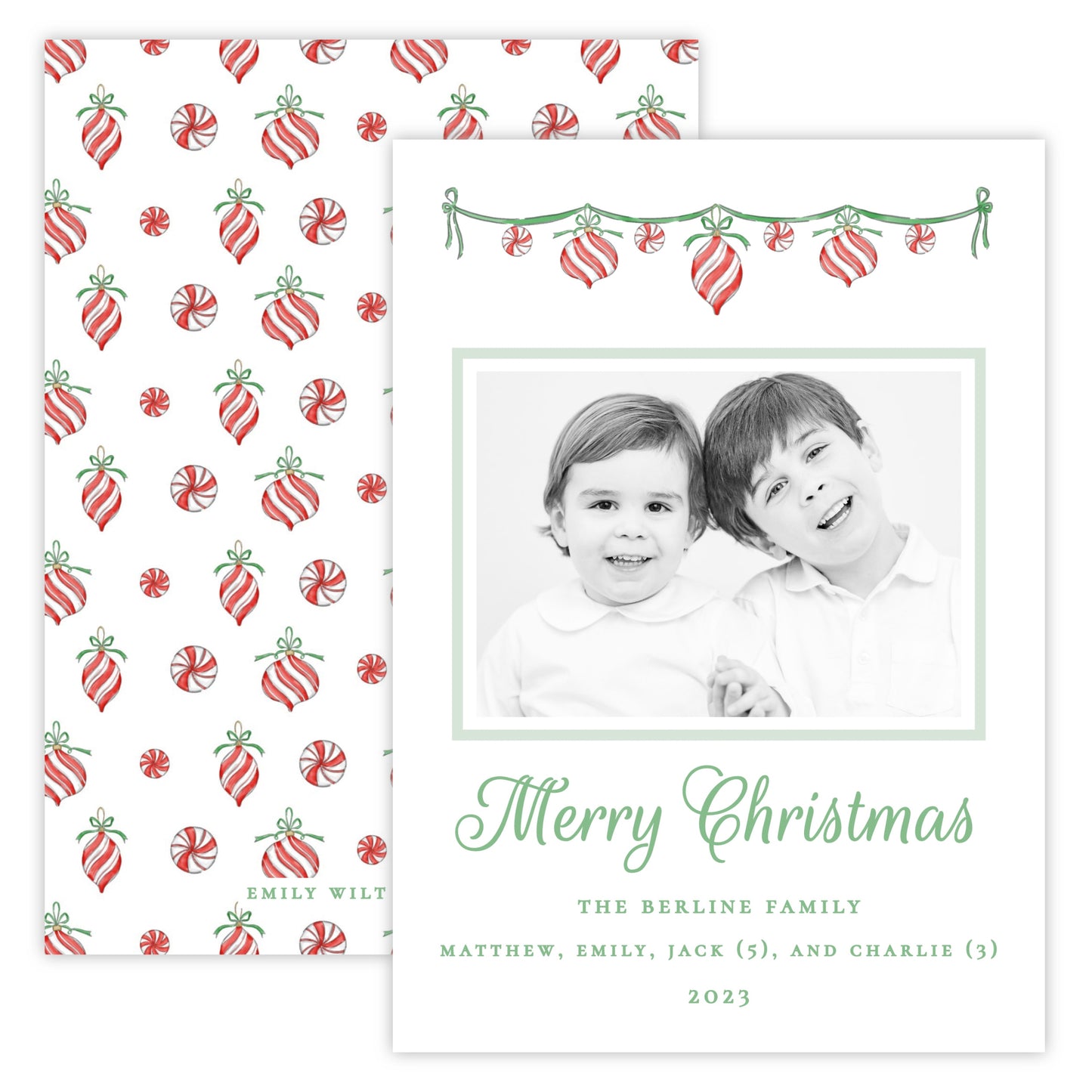 Christmas Photo Card - Peppermints, Green (Portrait)