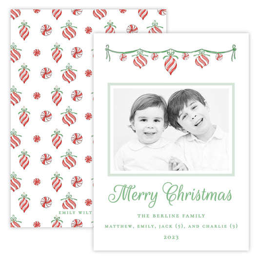 Christmas Photo Card - Peppermints, Green (Portrait)