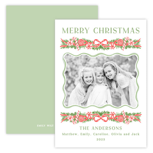 Christmas Photo Card - Christmas Candy Garland, Red (Landscape Photo)