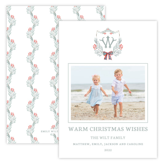 Christmas Photo Card - Believe Crest (Landscape Photo)