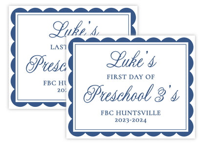 PRINTABLE First and Last Day of School Sign - Scallops (Navy)