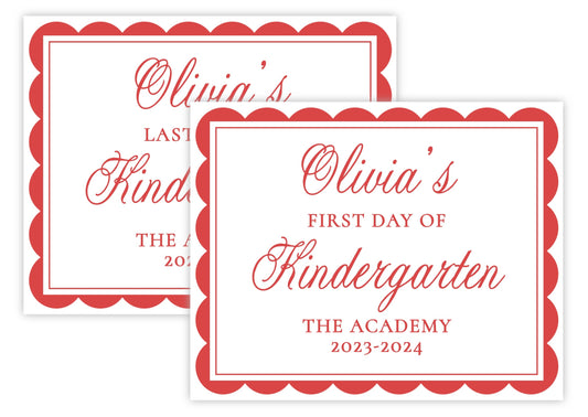 PRINTABLE First and Last Day of School Sign - Scallops (Red)
