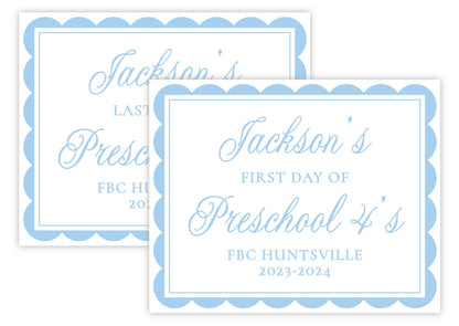 PRINTABLE First and Last Day of School Sign - Scallops (Blue)