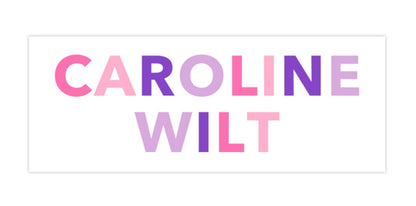 Personalized Water-Resistant Name Labels for School Supplies | 60 Pack (1x2.625") | Pink/Purple Colorblock
