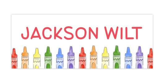 Personalized Water-Resistant Name Labels for School Supplies | 60 Pack (1x2.625") | Primary Crayons