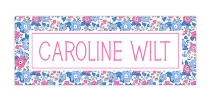 Personalized Water-Resistant Name Labels for School Supplies | 60 Pack (1x2.625") | Pink and Blue Ditsy Floral