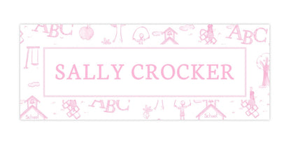 Personalized Water-Resistant Name Labels for School Supplies | 60 Pack (1x2.625") | Pink School Toile