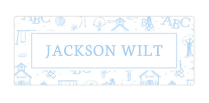 Personalized Water-Resistant Name Labels for School Supplies | 60 Pack (1x2.625") | Blue School Toile