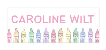 Personalized Water-Resistant Name Labels for School Supplies | 60 Pack (1x2.625") | Pastel Crayons