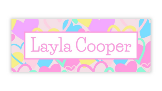 Personalized Water-Resistant Name Labels for School Supplies | 60 Pack (1x2.625") | Neon Hearts