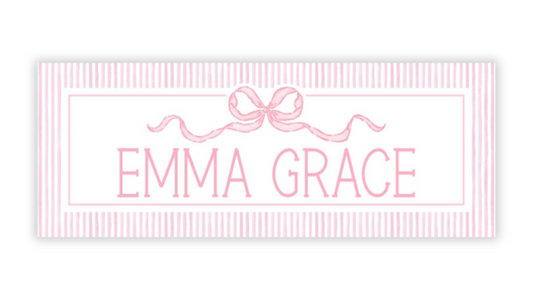 Personalized Water-Resistant Name Labels for School Supplies | 60 Pack (1x2.625") | Coquette Bow, Pink
