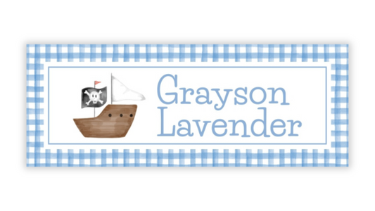 Personalized Water-Resistant Name Labels for School Supplies | 60 Pack (1x2.625") | Pirate