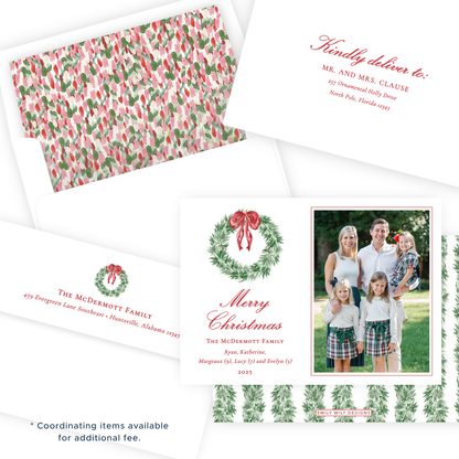 Christmas Photo Card - Tied with a Bow Wreath - Landscape