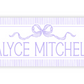 Personalized Water-Resistant Name Labels for School Supplies | 60 Pack (1x2.625") | Coquette Bow, Purple