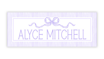 Personalized Water-Resistant Name Labels for School Supplies | 60 Pack (1x2.625") | Coquette Bow, Purple
