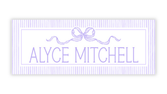 Personalized Water-Resistant Name Labels for School Supplies | 60 Pack (1x2.625") | Coquette Bow, Purple