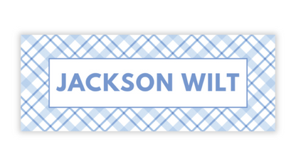 Personalized Water-Resistant Name Labels for School Supplies | 60 Pack (1x2.625") | Blue Plaid