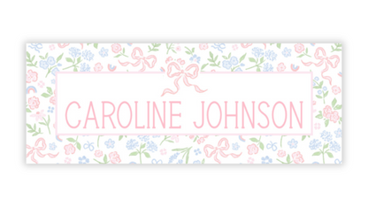 Personalized Water-Resistant Name Labels for School Supplies | 60 Pack (1x2.625") | Coquette Bows
