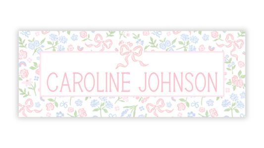 Personalized Water-Resistant Name Labels for School Supplies | 60 Pack (1x2.625") | Coquette Bows