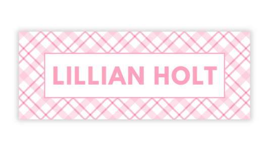Personalized Water-Resistant Name Labels for School Supplies | 60 Pack (1x2.625") | Pink Plaid