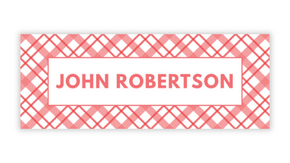Personalized Water-Resistant Name Labels for School Supplies | 60 Pack (1x2.625") | Red Plaid
