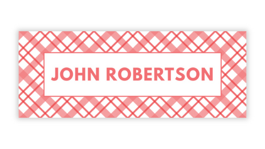 Personalized Water-Resistant Name Labels for School Supplies | 60 Pack (1x2.625") | Red Plaid
