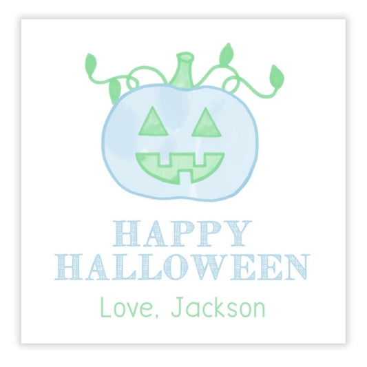 Kids Halloween Tags or Stickers - Pumpkin (Blue)