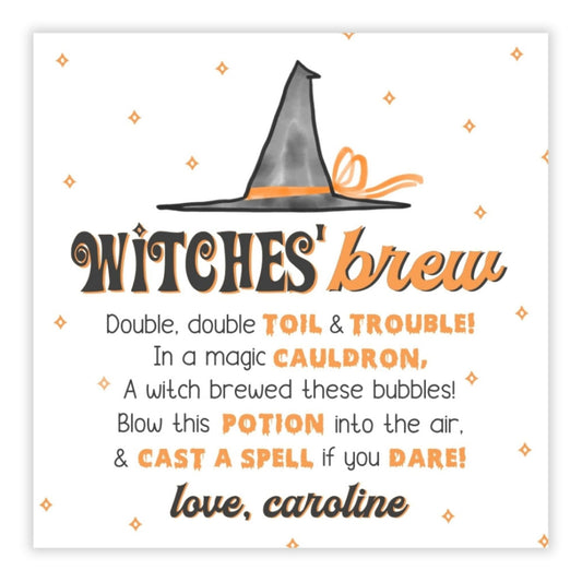 Kids Halloween Tags or Stickers - Witches Brew Bubbles (Orange)