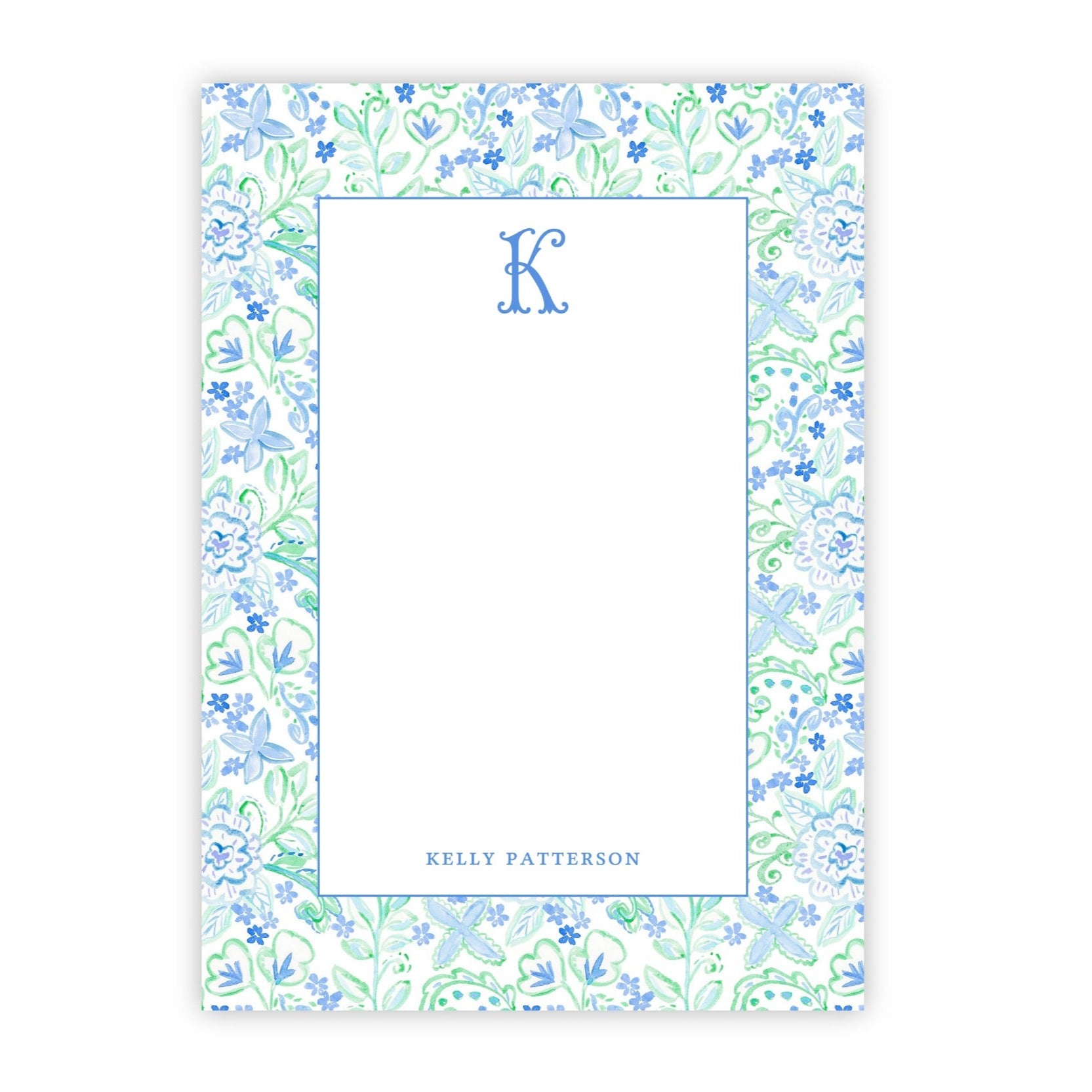 watercolor coastal blue floral monogram notepad
