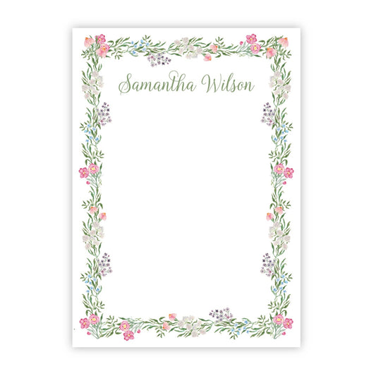 Watercolor Floral Border Personalized Notepad for Women
